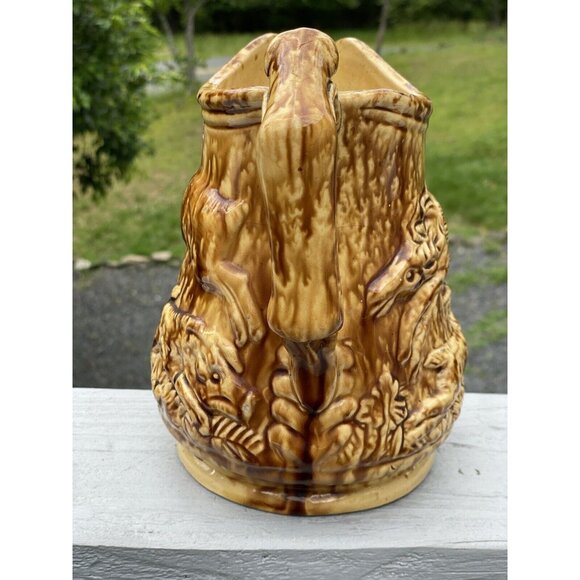 Rare Antique Bennington Rockingham Dog Handle Hunt Scene Pitcher Yellow ware - Picture 6 of 16